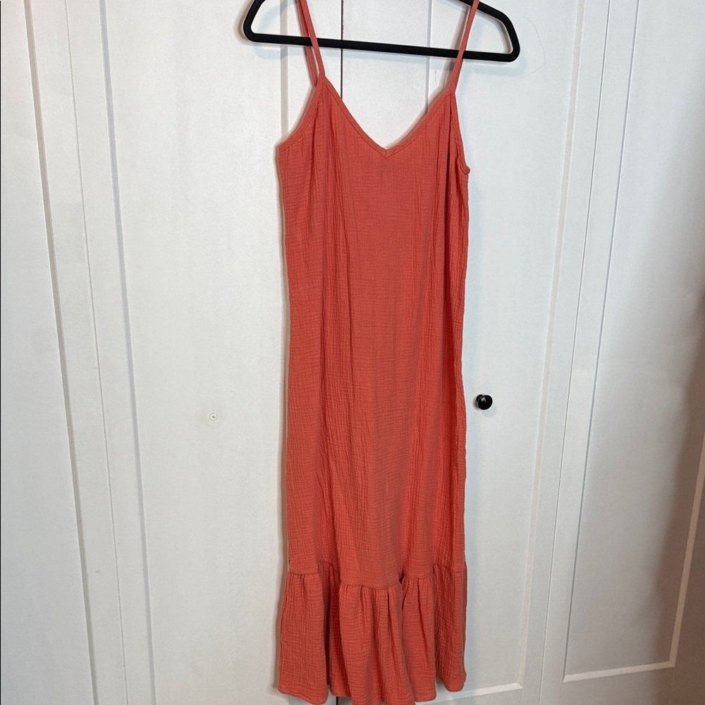 Velvet Heart Coral Maxi Dress with Spaghetti Straps - Small - Cotton